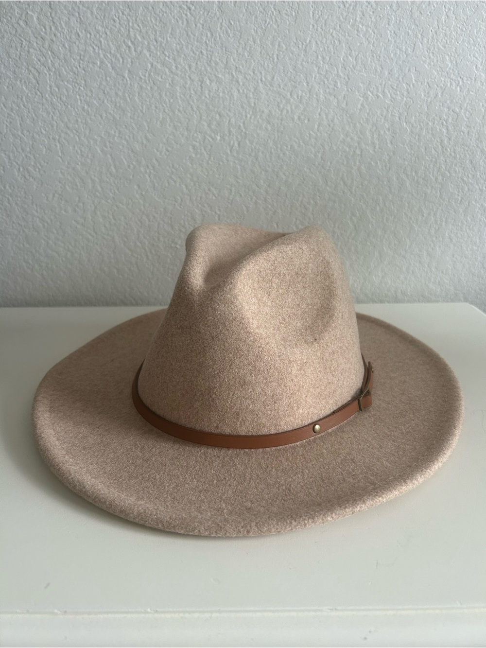 Wool Blend Wide Brim Fedora Hat w Leather Band Western Rancher Boho Resort